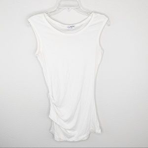 James Perse White Sleeveless Ruched Top H25
